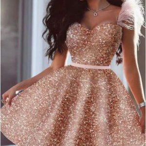 NEWT Pink Glittering Sexy Cocktail Party Dress Sweetheart Neckline